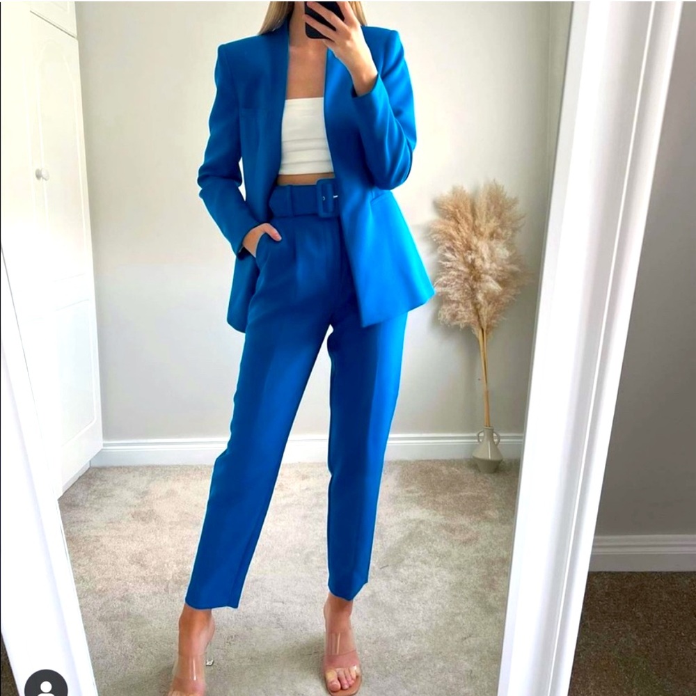 Zara Set XS High waisted belted pants and blazer